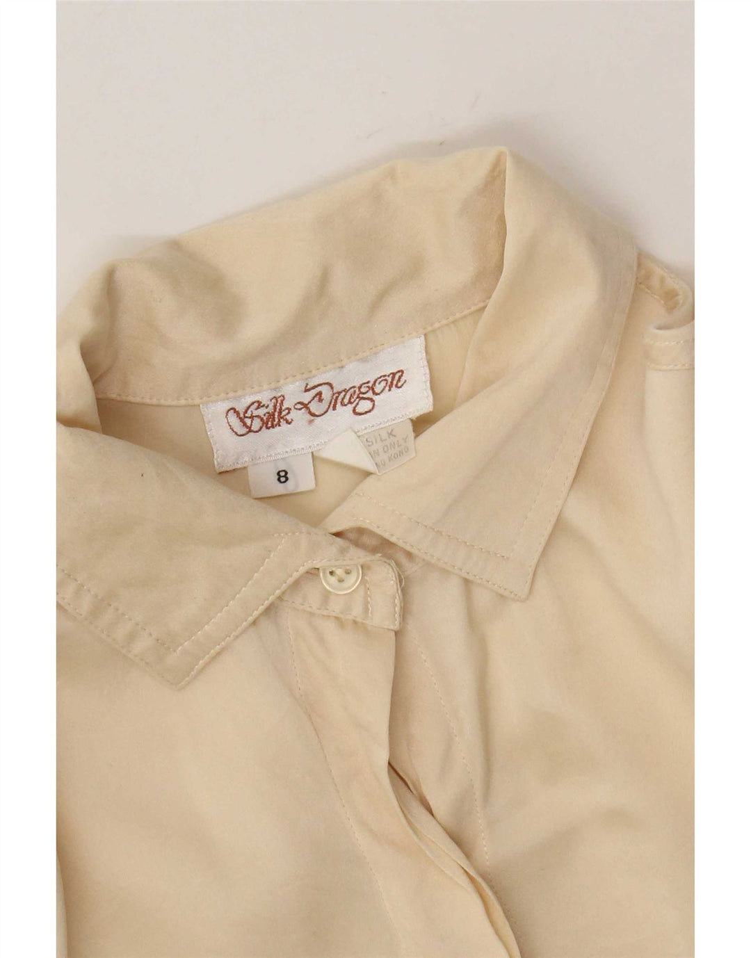 Vintage Womens Oversized Shirt UK 8 Small Beige Silk