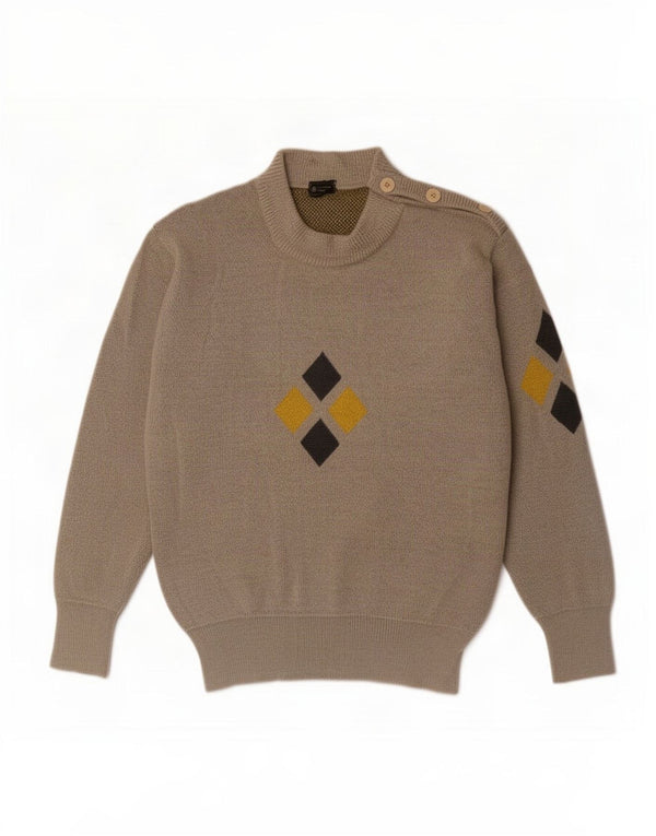 Ermenegildo Zegna Mens Button Neck Jumper Sweater XS Grey Argyle/Diamond