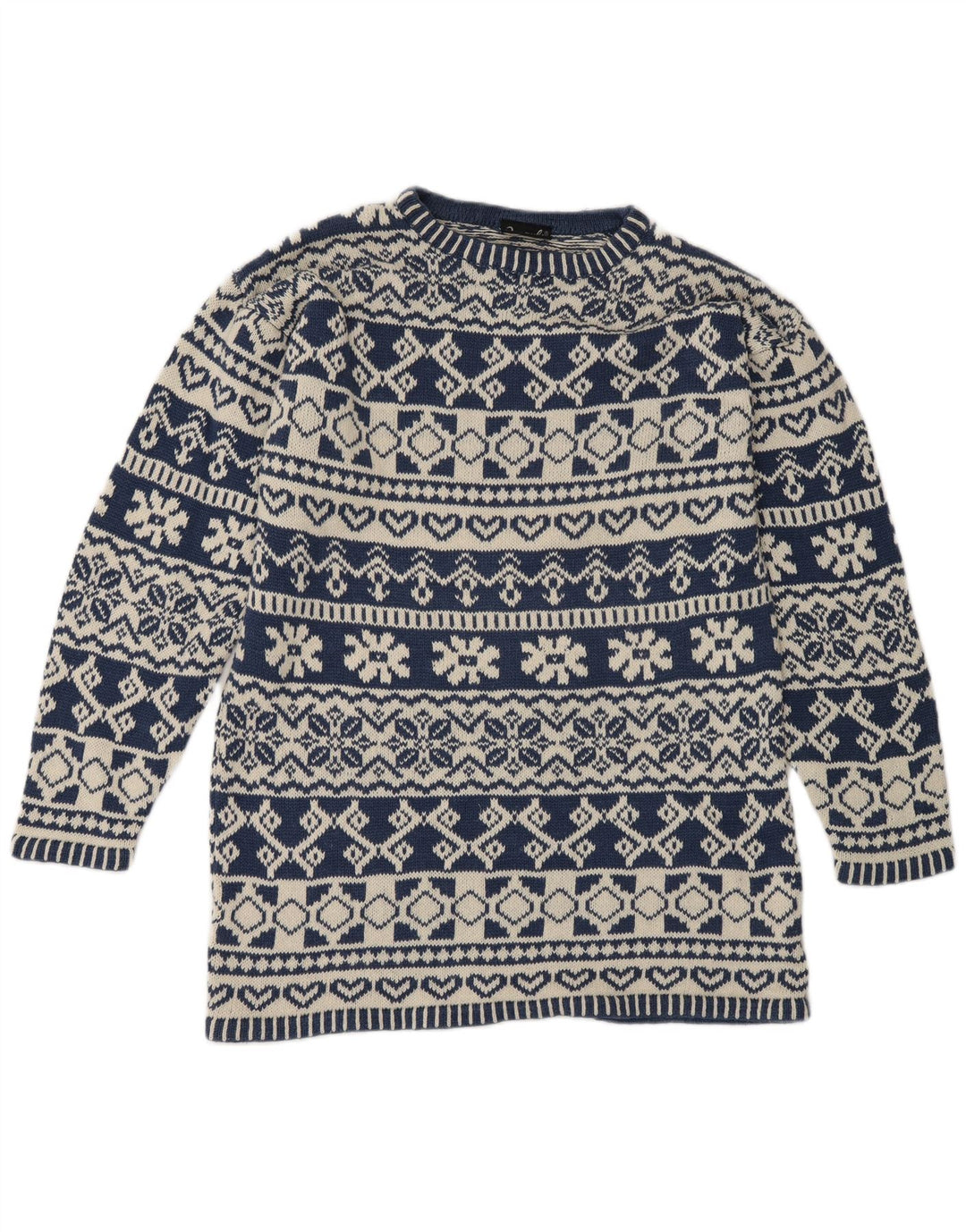 Impuls Mens Crew Neck Jumper Sweater Small Blue Fair Isle Ramie