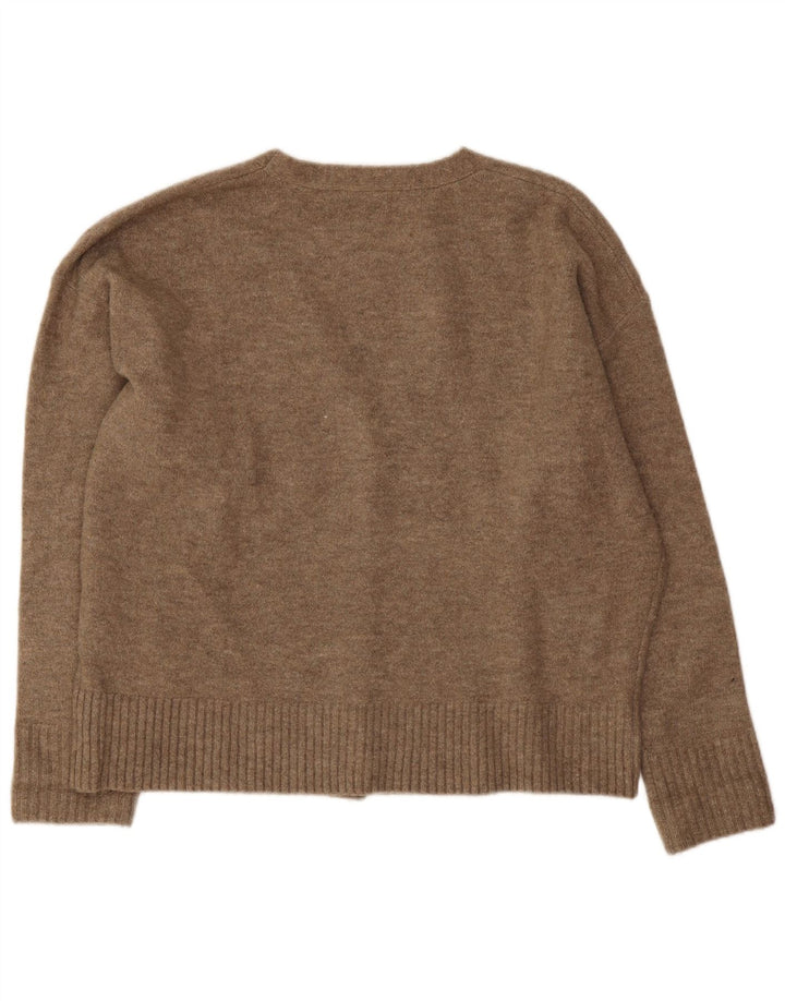 Zara Kvinders Oversized Cardigan Sweater UK 14 Medium Brun Akryl