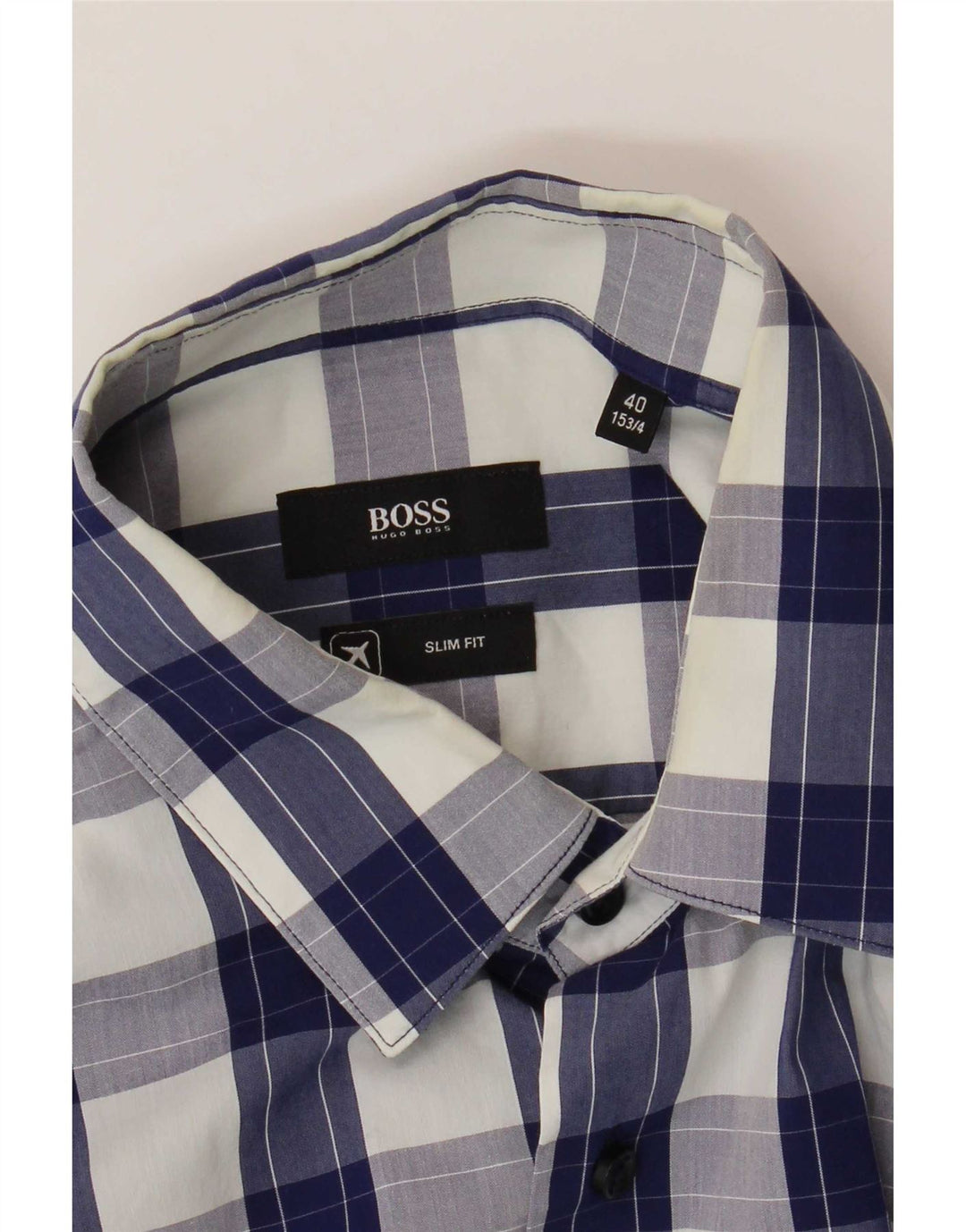 Hugo Boss Mens Slim Fit Shirt Size 40 15 3/4 Medium Blue Check
