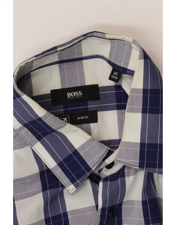 Hugo Boss Mens Slim Fit Shirt Size 40 15 3/4 Medium Blue Check