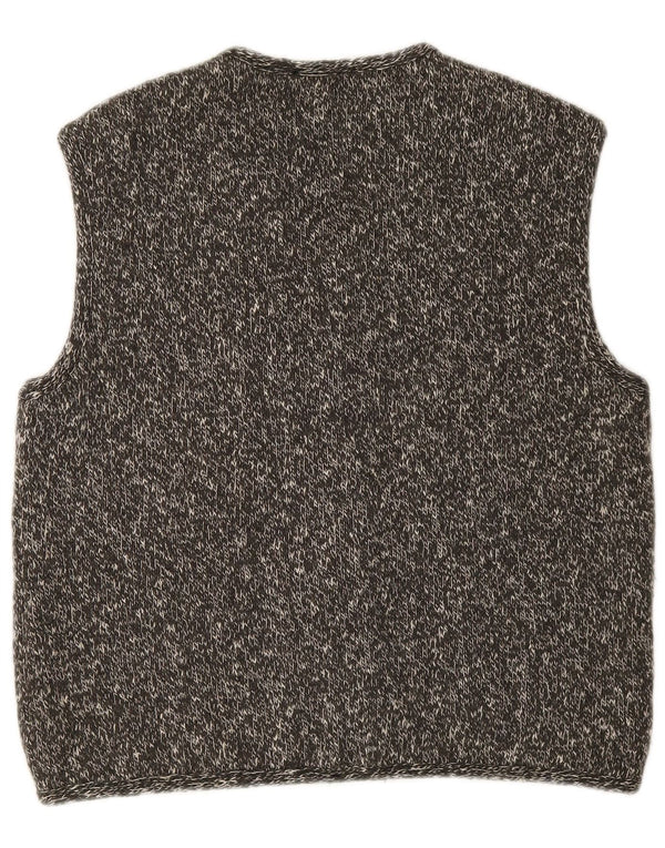 vintage Womens Knit Gilet UK 16 Grande laine mouchetée grise