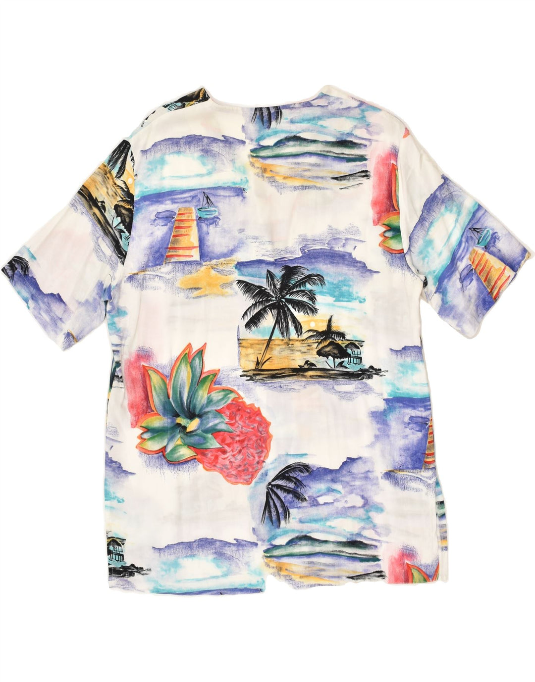 VINTAGE Womens Graphic Short Sleeve Shirt Blouse UK 16 Large White Tie Dye | Vintage Vintage | Thrift | Second-Hand Vintage | Used Clothing | Messina Hembry 