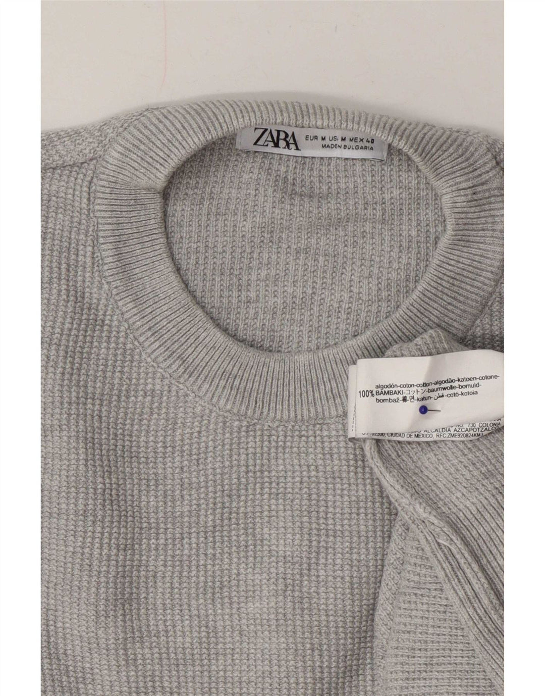 Zara Mens Crew Neck Jumper Sweater Medium Grey Cotton