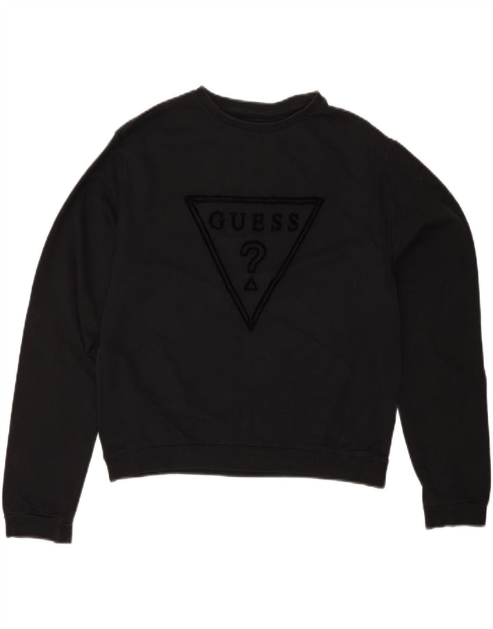 GUESS Womens Graphic Sweatshirt Jumper UK 14 Medium Black Vintage Guess and Second-Hand Guess from Messina Hembry 