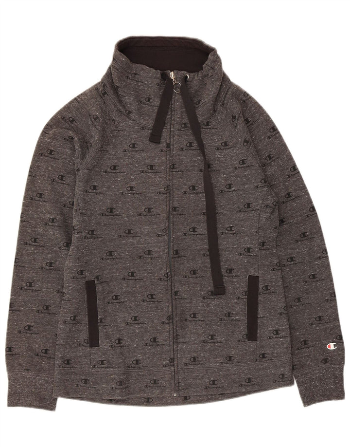 Champion Womens Graphic Tracksuit Top Jacket UK 12 Medium Grey Cotton
