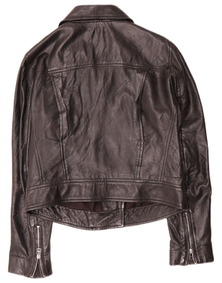 Stradivarius Womens Leather Jacket UK 14 Large Black Leather