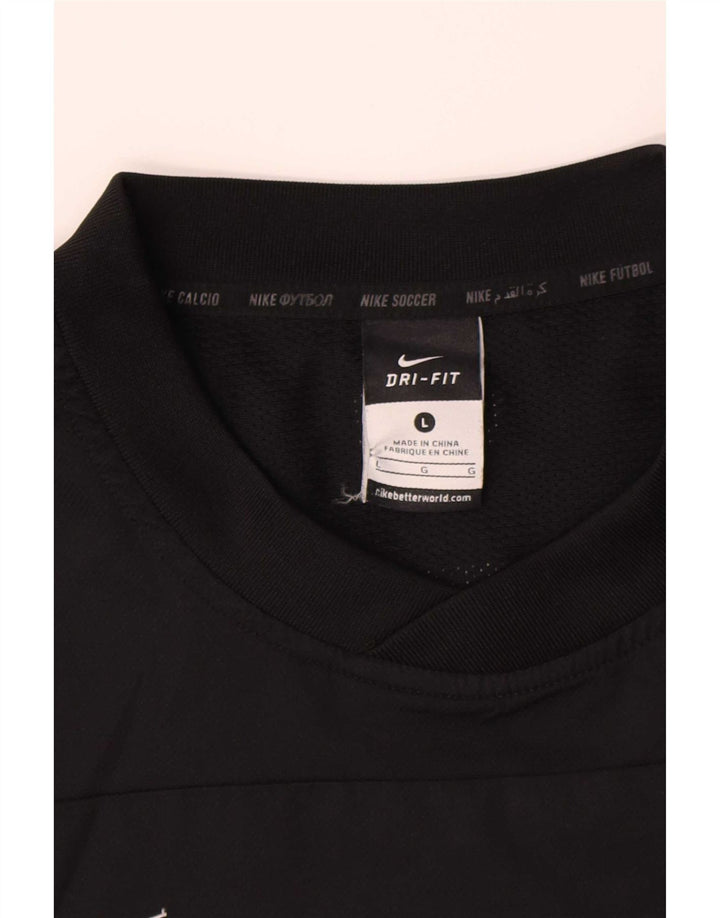 Nike Mens Dri Fit Graphic Top Long Sleeve Large Black Colourblock Polyester