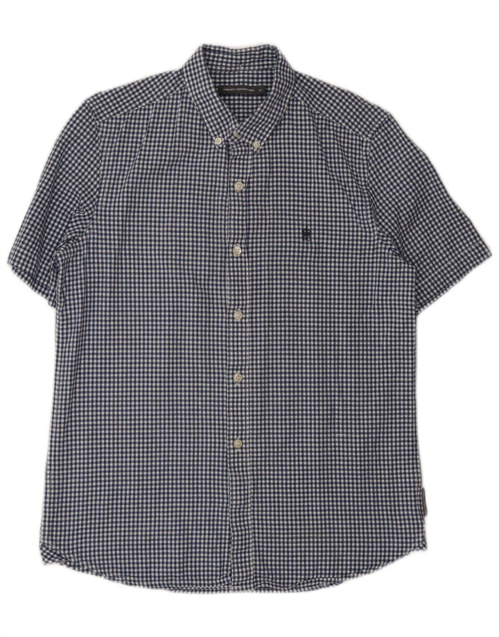 French Connection Kortærmet Herreskjorte Medium Navy Blue Gingham Cotton