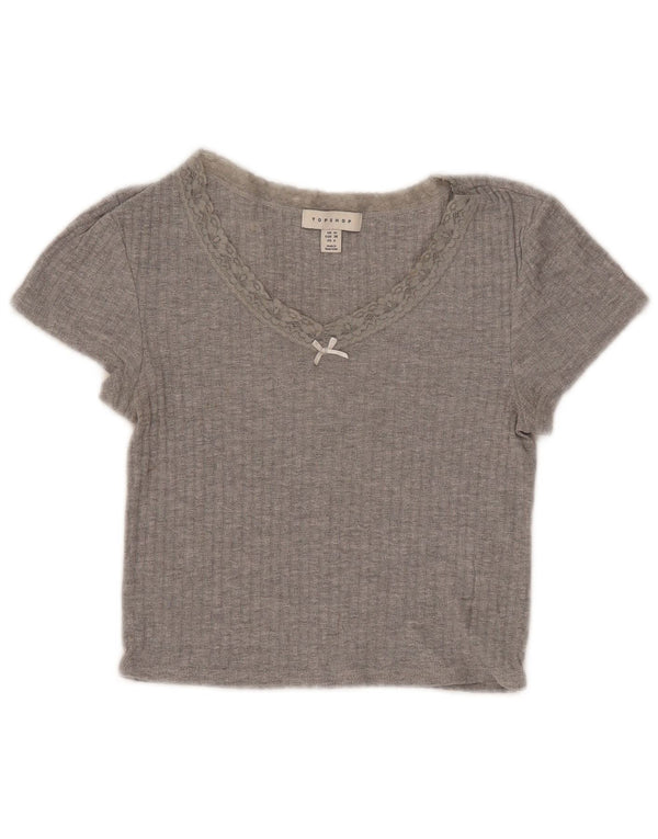 Topshop Womens Crop T-Shirt Top UK 10 Small Grey Cotton