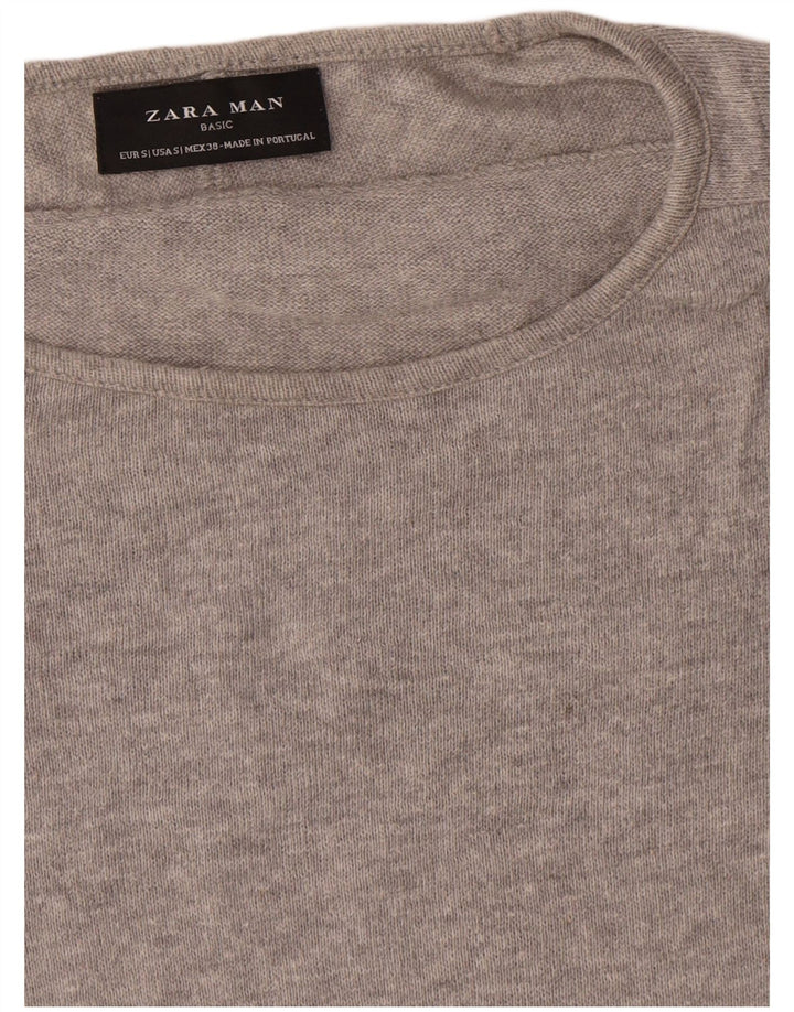 Zara Mens Boat Neck Jumper Sweater Small Grey Flecked