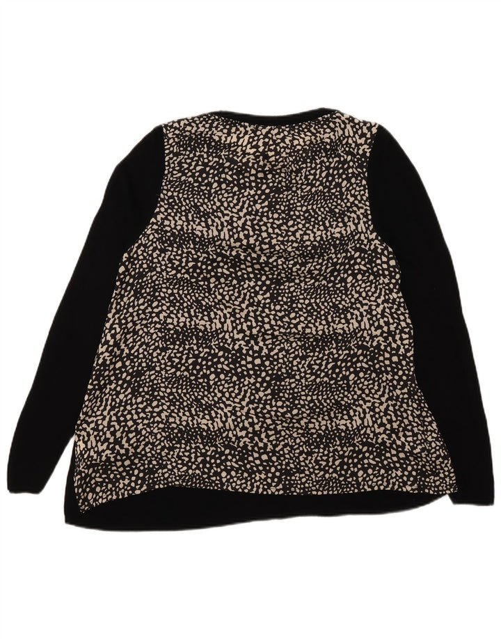 Marks & Spencer Womens Top Long Sleeve UK 12 Medium Black Animal Print