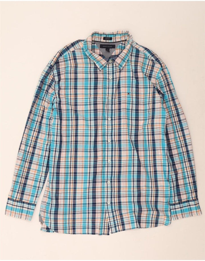 Tommy Hilfiger Chemise haute pour homme 2XL en coton à carreaux bleu