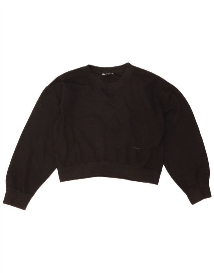 ZARA Womens Crop Oversized Sweatshirt Jumper UK 10 Small Black