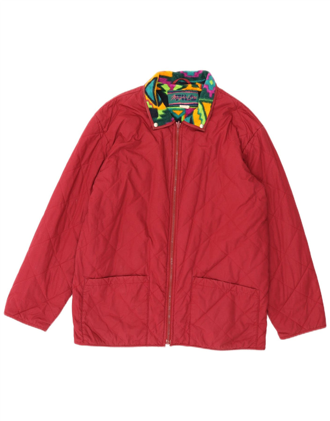 FILA Mens Quilted Jacket IT 48 Medium Burgundy Geometric Polyester