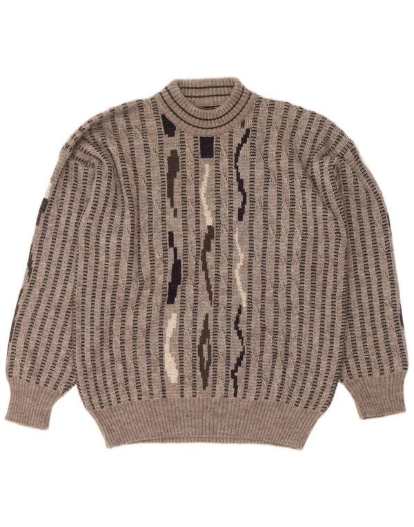 Maglione da uomo a collo alto Mapier in lana a righe grigio medio
