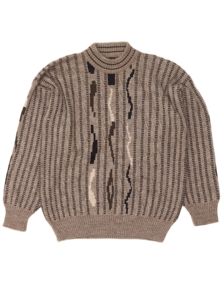 Mapier Mens Turtle Neck Jumper Sweater Medium Grey Striped Wool