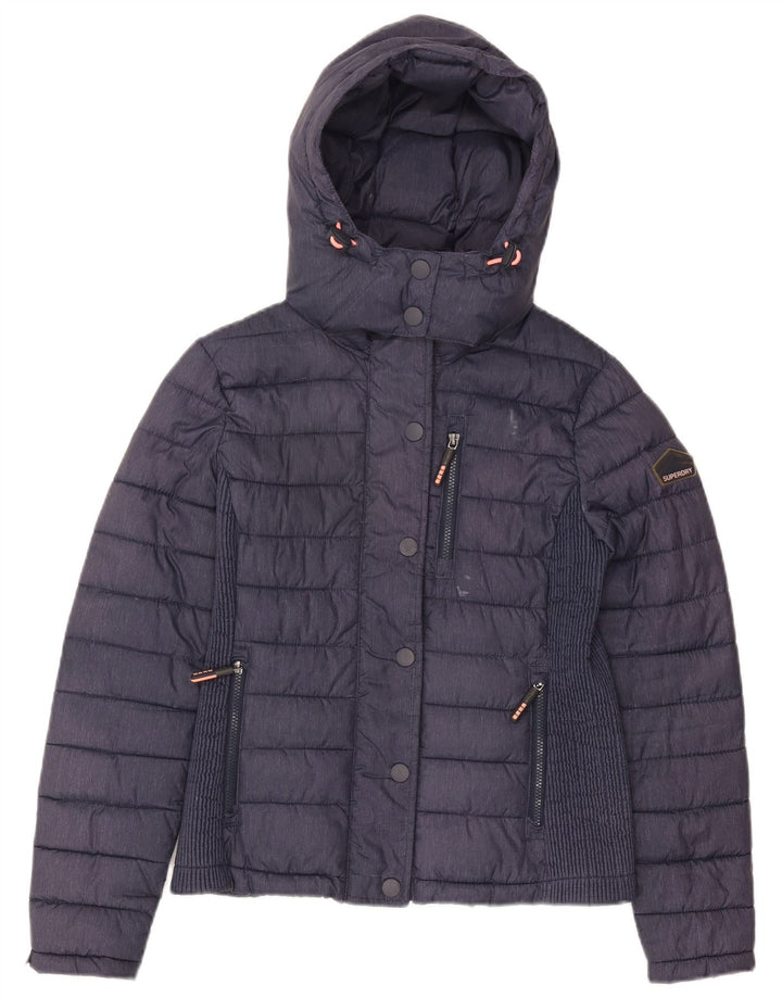 Superdry Wattierte Jacke mit Kapuze für Damen, UK 14, Größe L, Marineblau, Polyester