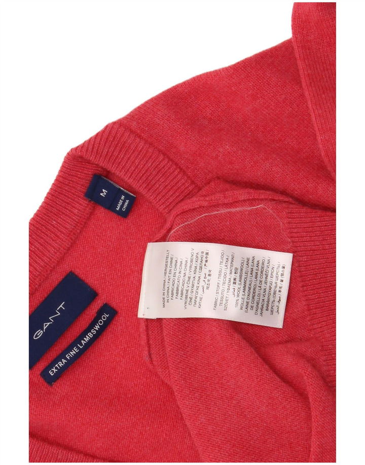Gant Mens V-Neck Jumper Sweater Medium Pink Lambswool