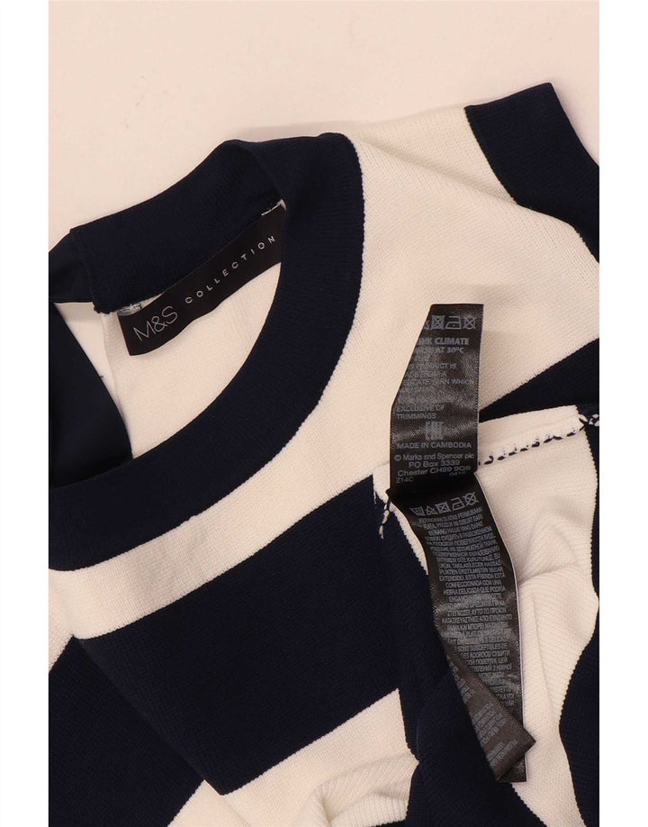 Marks & Spencer Womens Vest Top UK 12 Medium Navy Blue Striped Polyamide