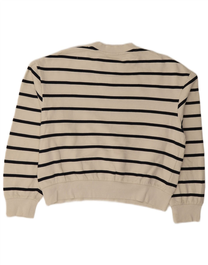 Zara Womens Crop Sweatshirt Jumper UK 14 Medium White Striped Cotton