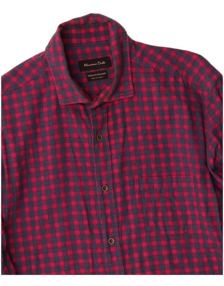 MASSIMO DUTTI Mens Flannel Shirt Large Red Gingham Cotton