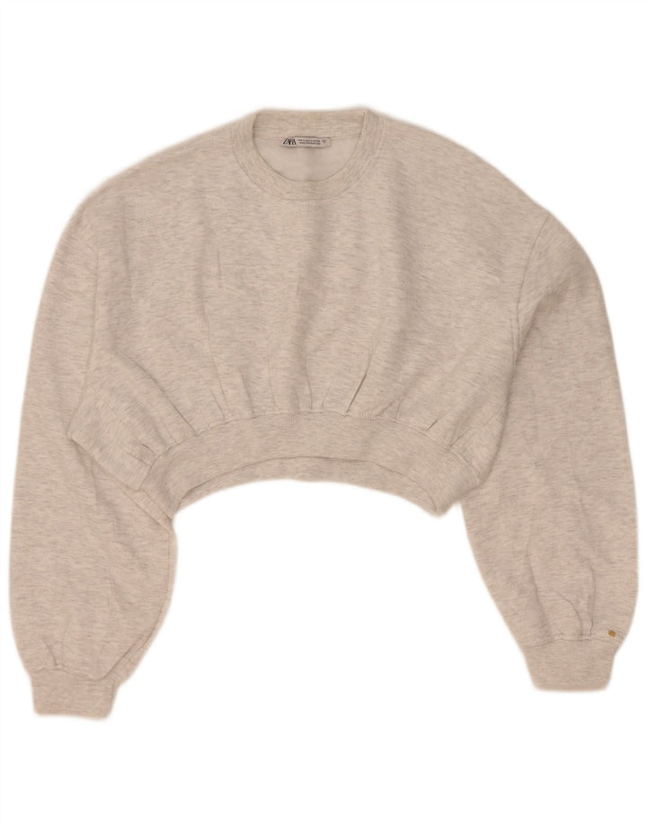 Zara Womens Crop Oversized Sweatshirt Jumper UK 10 Small Grey Flecked
