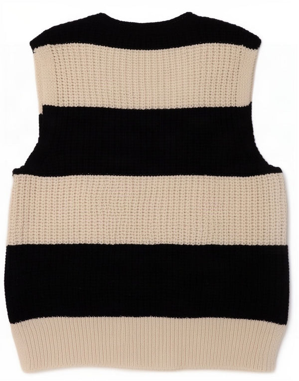 Zara Womens Vest Tank Top UK 14 Medium Black Striped Polyester
