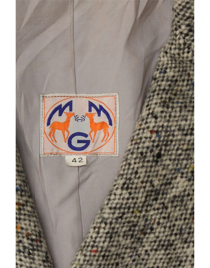 VINTAGE Womens Double Breasted Coat IT 42 Medium Grey Herringbone