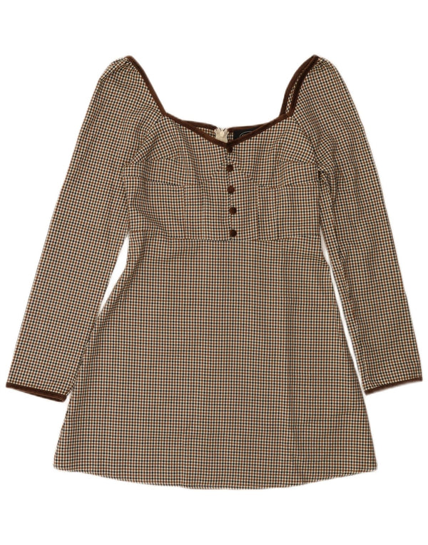 Schulterfreies A-Linien-Kleid für Damen von Cider, UK 12, Mittelbraun mit Hahnentrittmuster