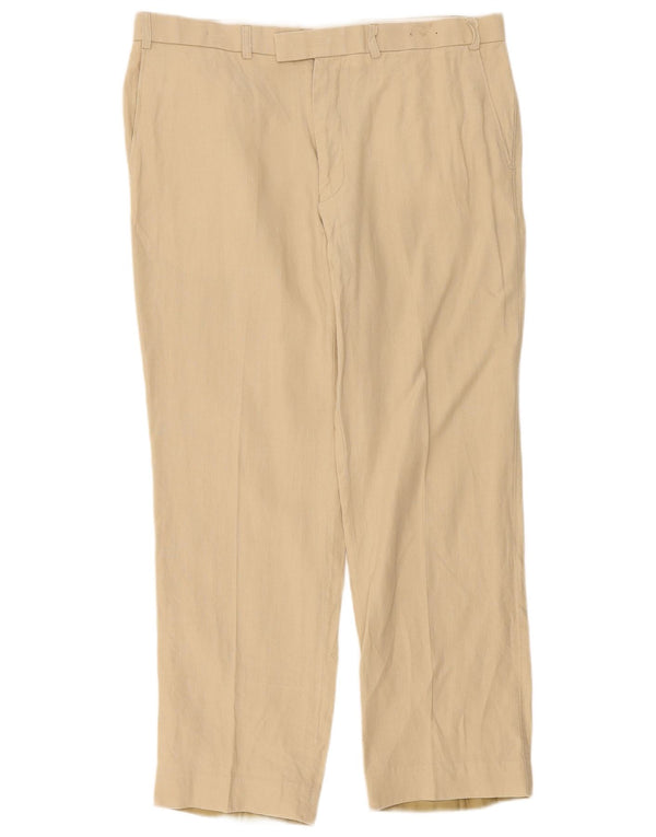Pantaloni da abito dritti da uomo Marks & Spencer W38 L31 Lino beige