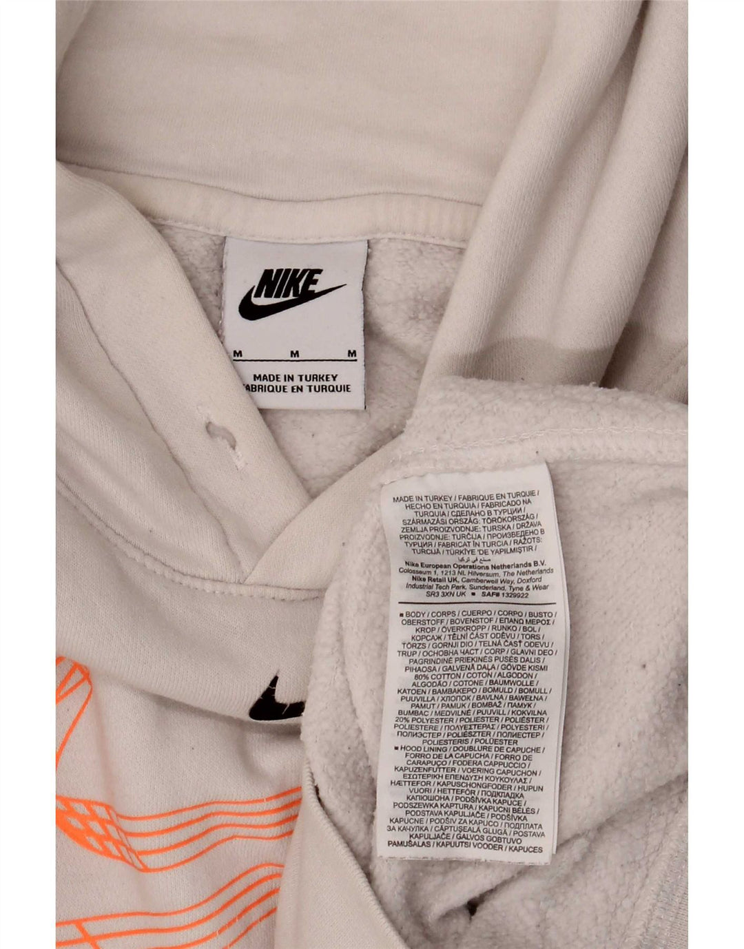 Nike Mens Graphic Hoodie Jumper Medium White Cotton