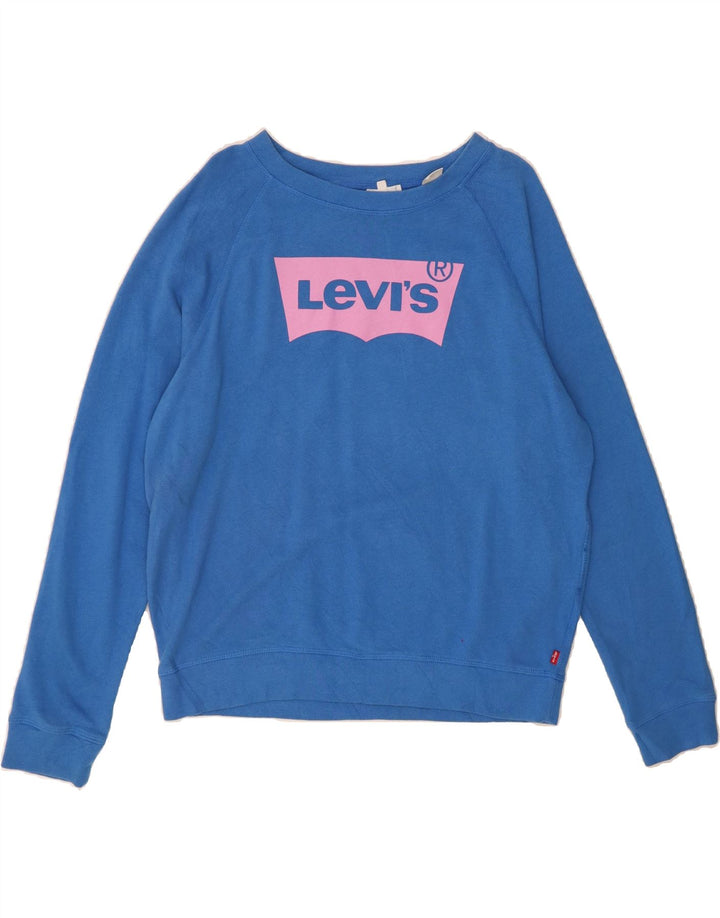 LEVI'S Womens Graphic Sweatshirt Jumper UK 16 Large Blue Vintage Levi's and Second-Hand Levi's from Messina Hembry 