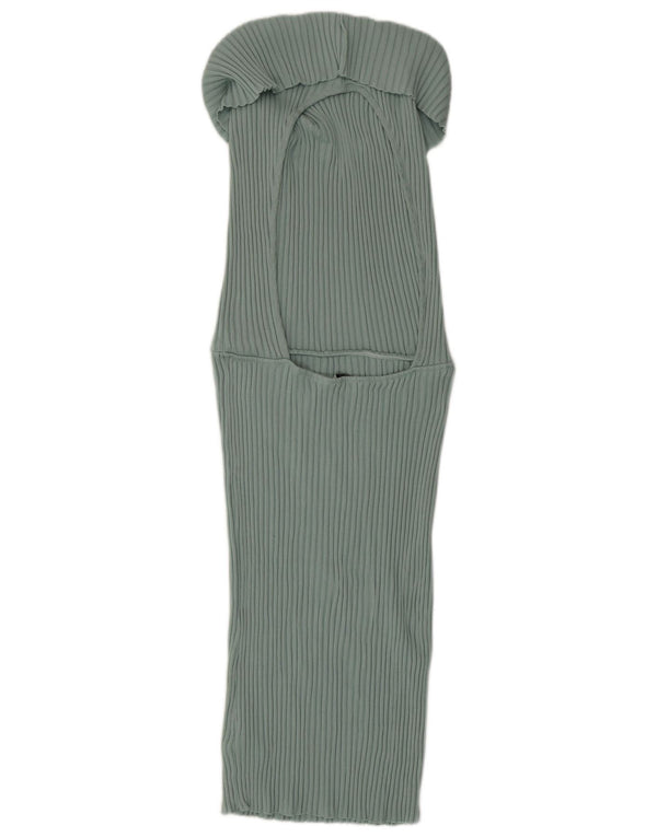 Zara Womens Sleeveless Bodycon Dress UK 14 Large Green Cotton