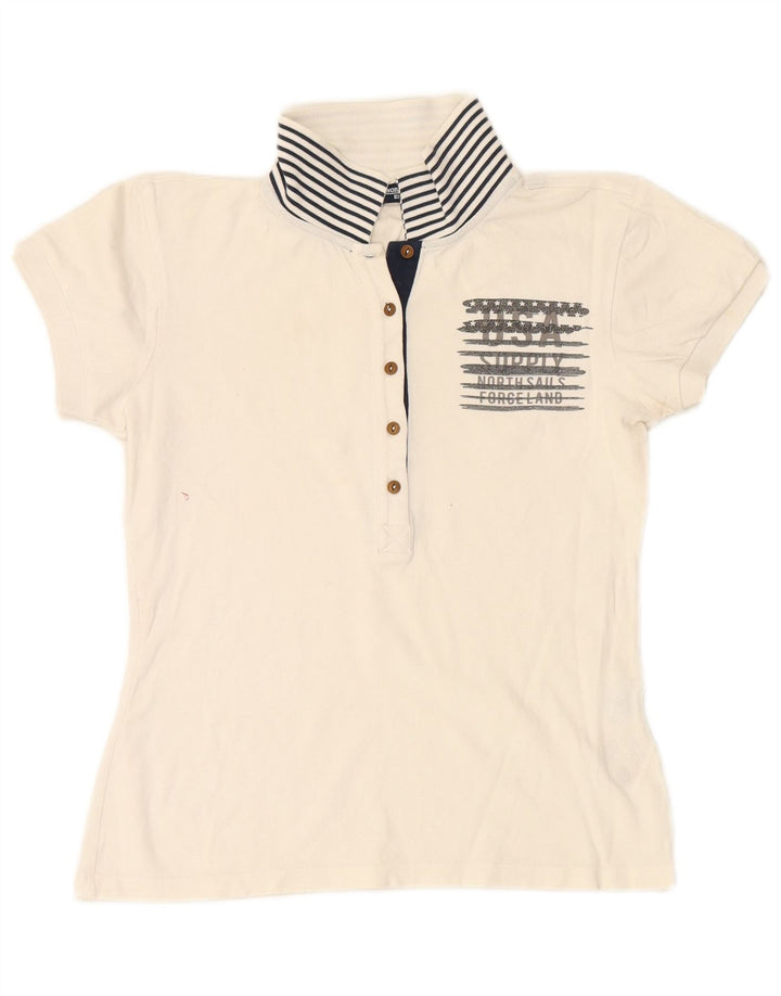 NORTH SAILS Womens Graphic Polo Shirt UK 12 Medium White Cotton