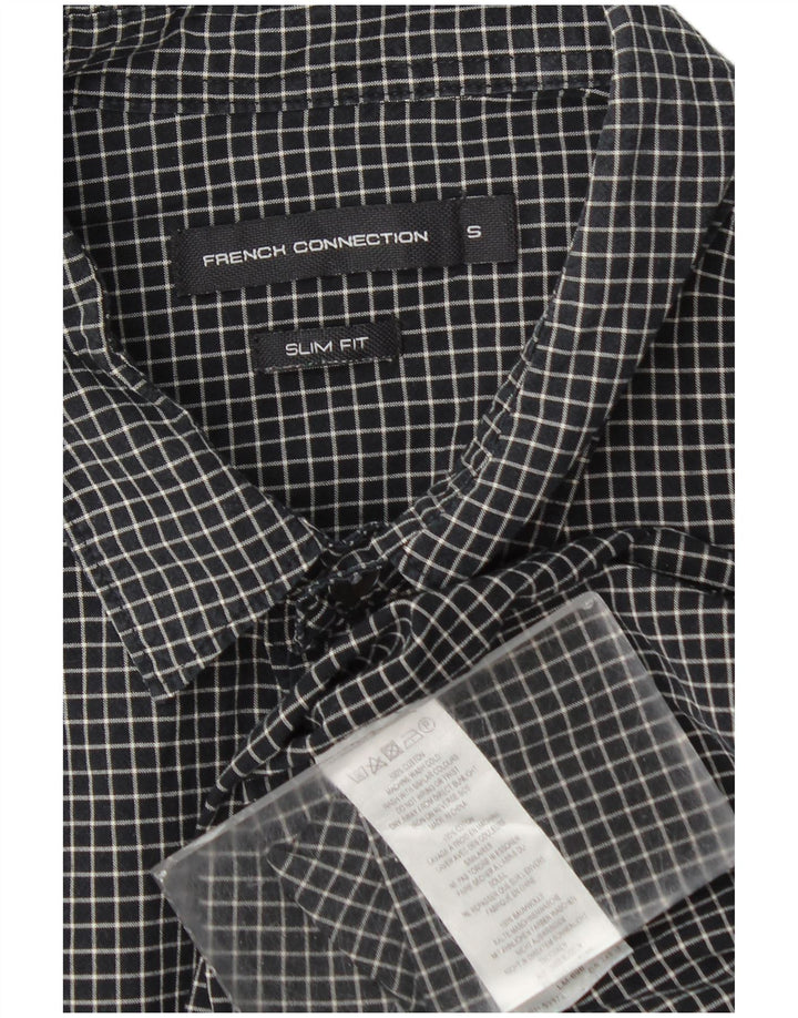 French Connection Mens Slim Fit Flannel Shirt Small Black Check Cotton