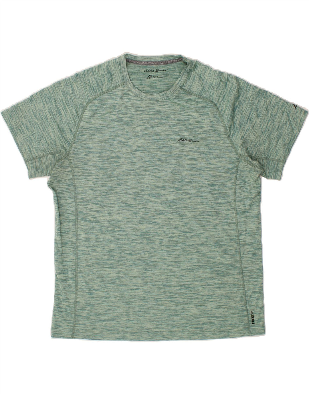 EDDIE BAUER Mens T-Shirt Top Large Green Flecked Polyester Vintage Eddie Bauer and Second-Hand Eddie Bauer from Messina Hembry 