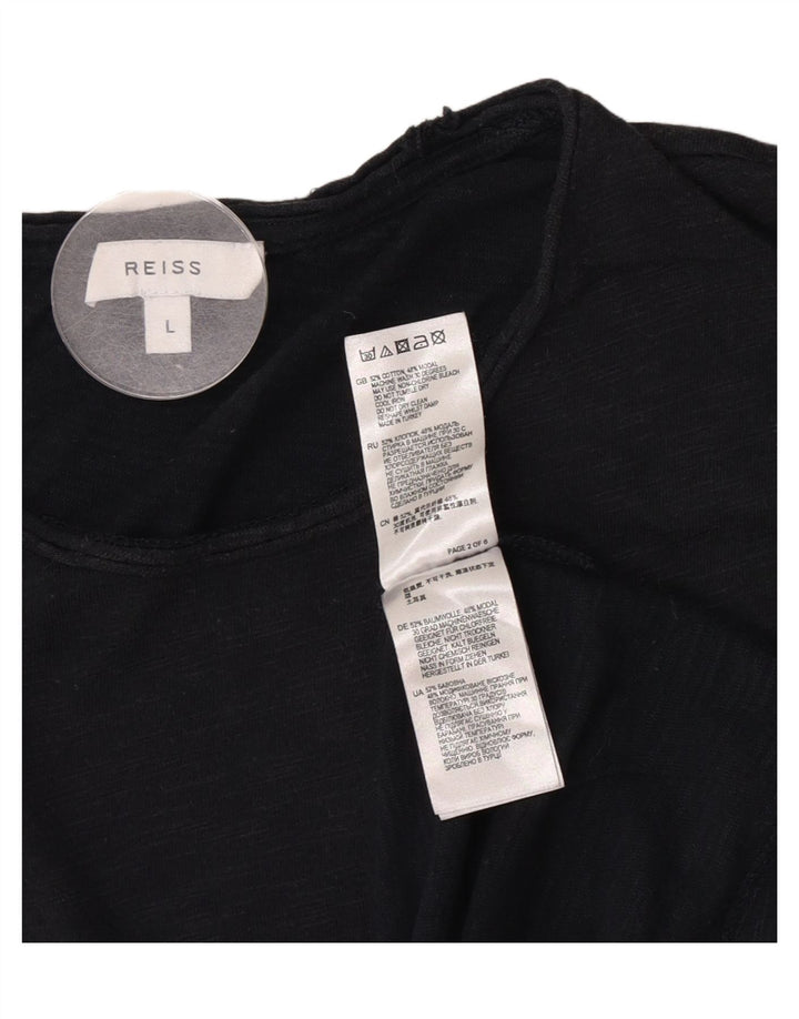 Reiss Mens T-Shirt Top Large Black Flecked Cotton