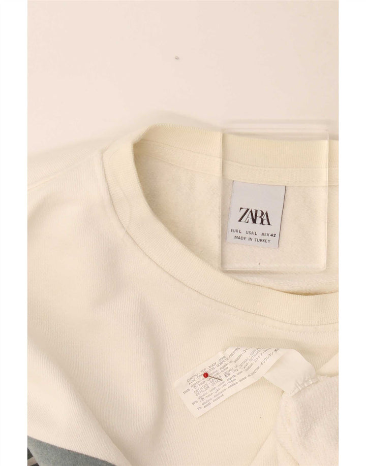Zara Mens Sweatshirt Jumper Large Off White Colourblock Cotton