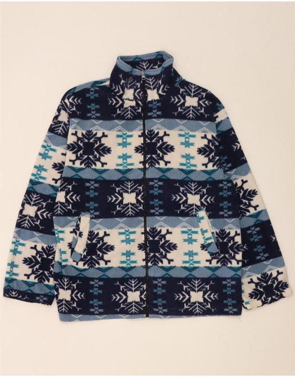 Vintage Mens Fleece Jacket UK 42 XL Blue Fair Isle Viscose