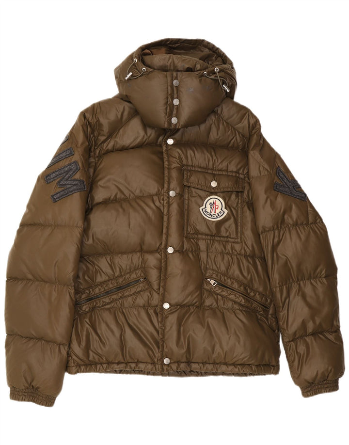 Moncler Mens Graphic Hooded Padded Jacket Size 5 2XL Khaki Polyamide