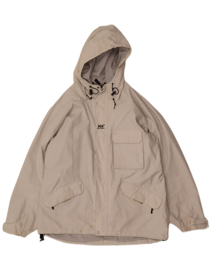 Helly Hansen Mens Hooded Rain Jacket UK 40 Large Off White Nylon