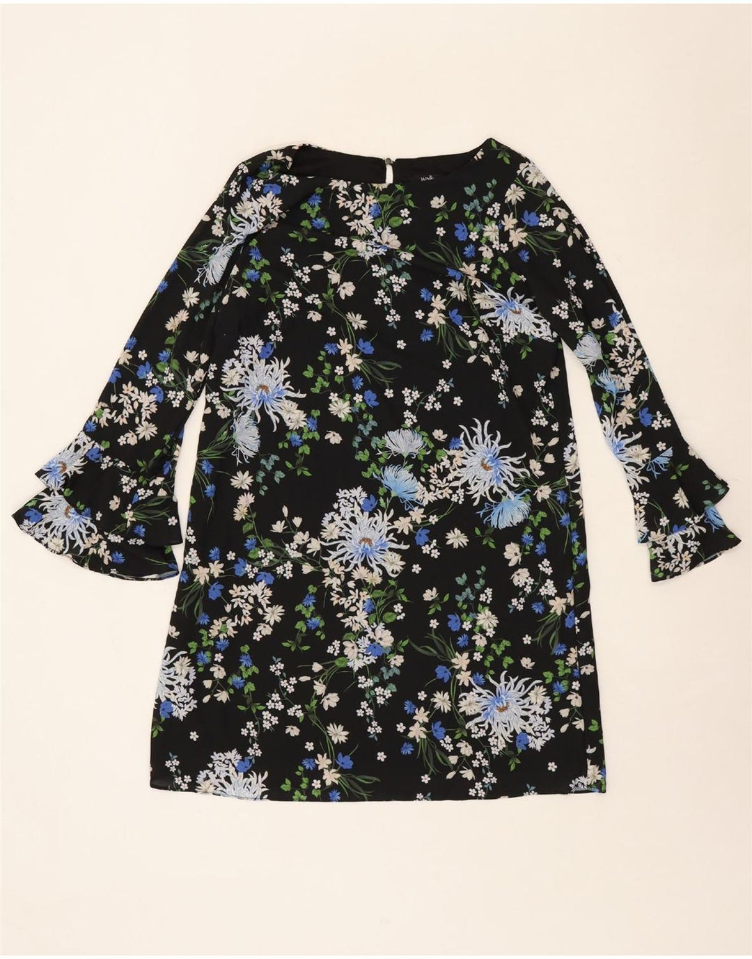 WALLIS Womens Long Sleeve Shift Dress UK 14 Large Black Floral Polyester Vintage Wallis and Second-Hand Wallis from Messina Hembry 