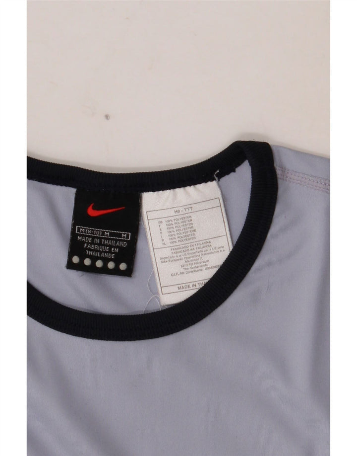 NIKE Womens Crop Top Long Sleeve US 8/10 Medium Blue Polyester