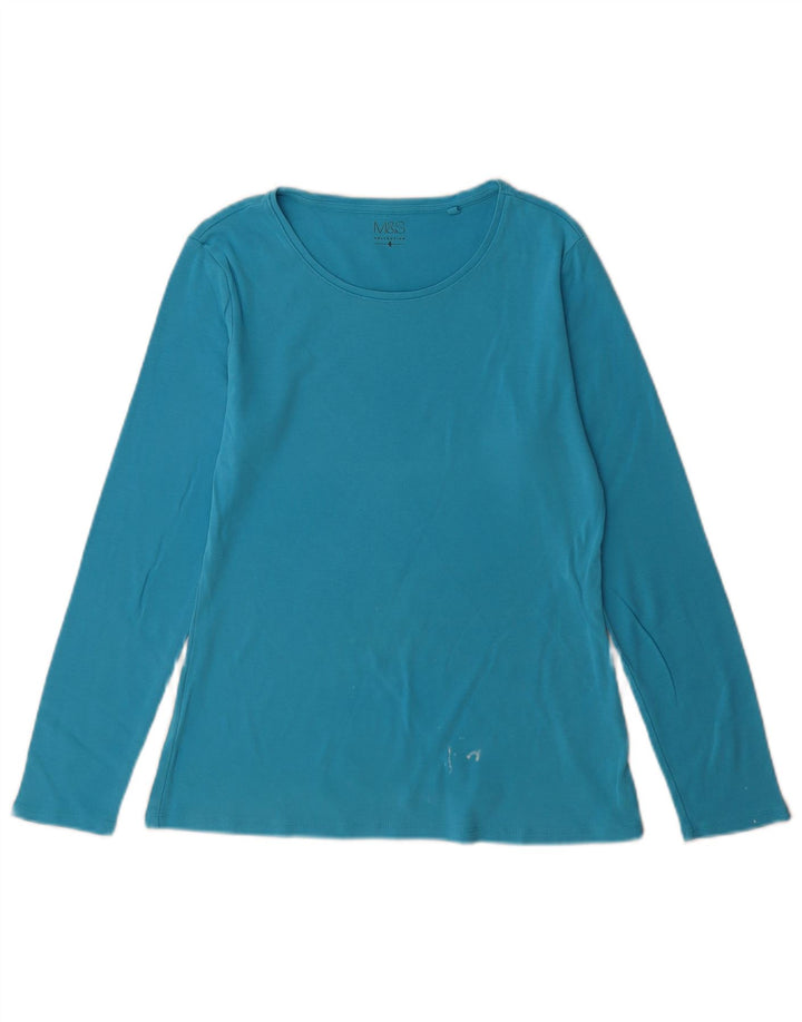 Marks & Spencer Top da donna a maniche lunghe UK 14 Large Blu Cotone