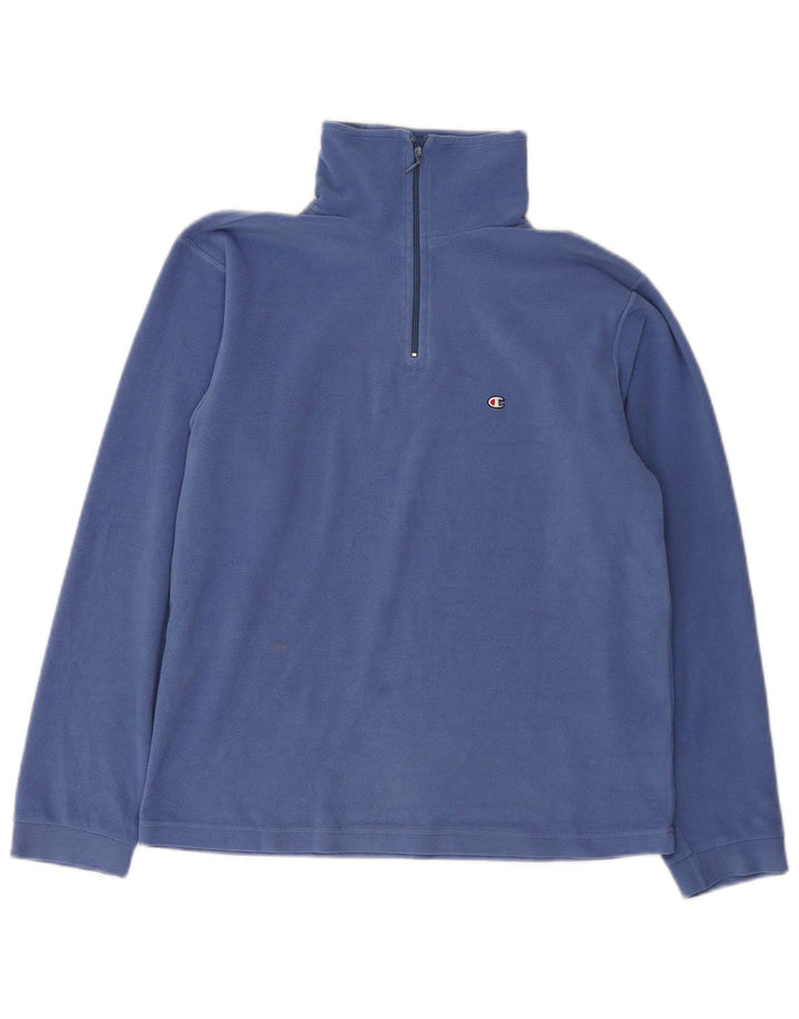 CHAMPION Boys Zip Neck Fleece Jumper 13-14 Years Navy Blue Polyester