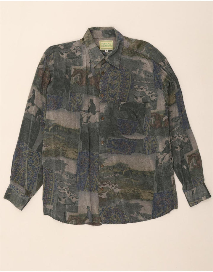 Vintage Mens Abstract Pattern Shirt Medium Multicoloured Rayon