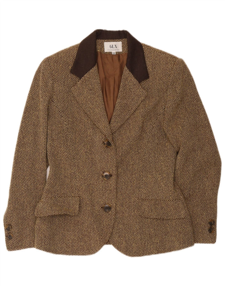 Ginalebole Giacca Blazer a 3 Bottoni da Donna IT 44 Marrone Medio a Spina di Pesce