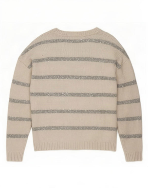 Marks & Spencer Womens Crew Neck Jumper Sweater UK 14 Medium Beige Striped
